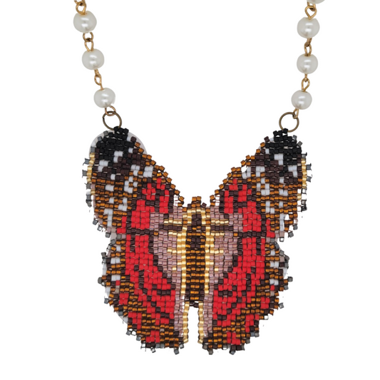 Scarlet Peacock Butterfly Necklace