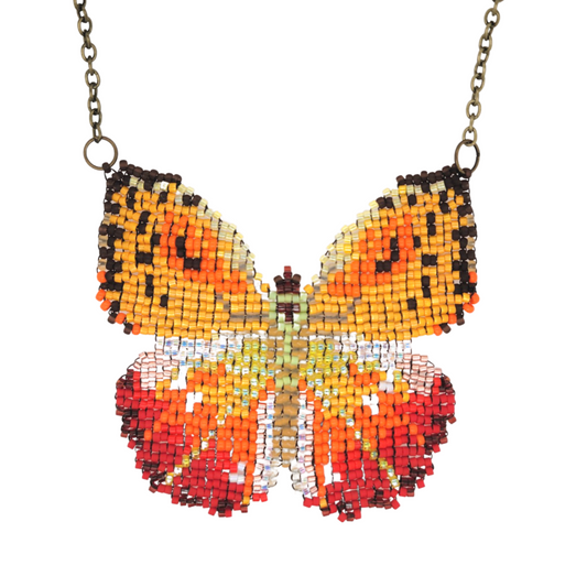 Orange Barred Sulfur Butterfly Necklace