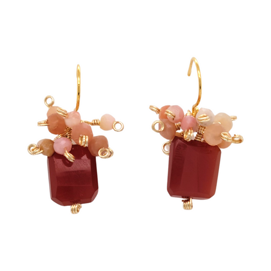 Pink Opal Cluster Earrings