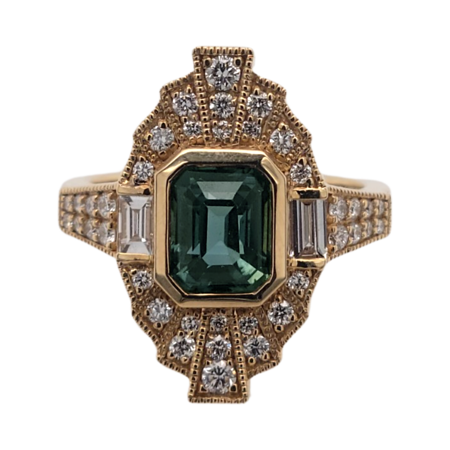 Green Sapphire Shield Ring
