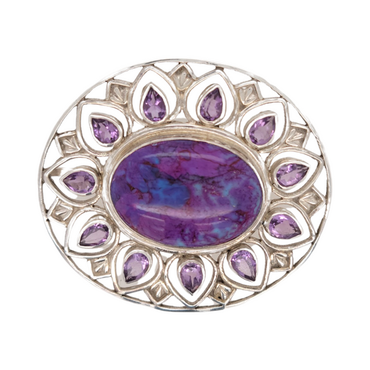 Amethyst and Purple turquoise brooch