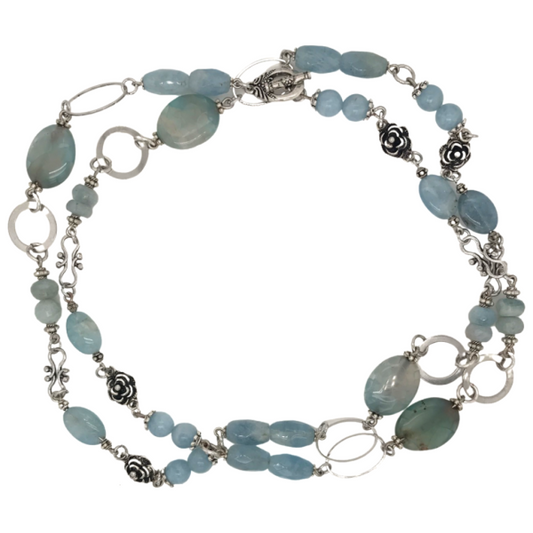 Long Beaded Aquamarine Necklace