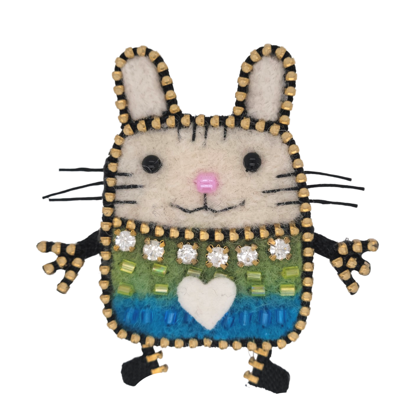 Green and Blue Bunny Brooch