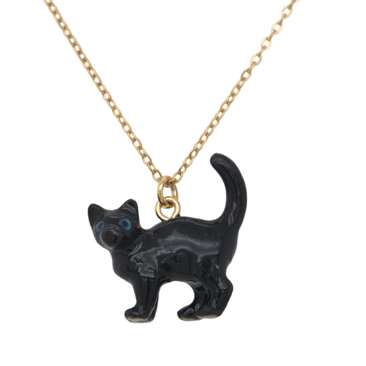 Porcelain Black Cat Pendant